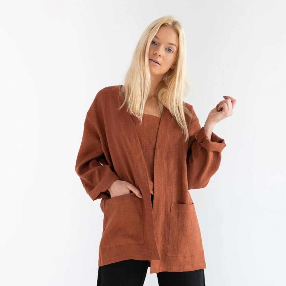 Love&Confuse SELBY Linen Jacket  Blazer in Rust / Linen Kimono S